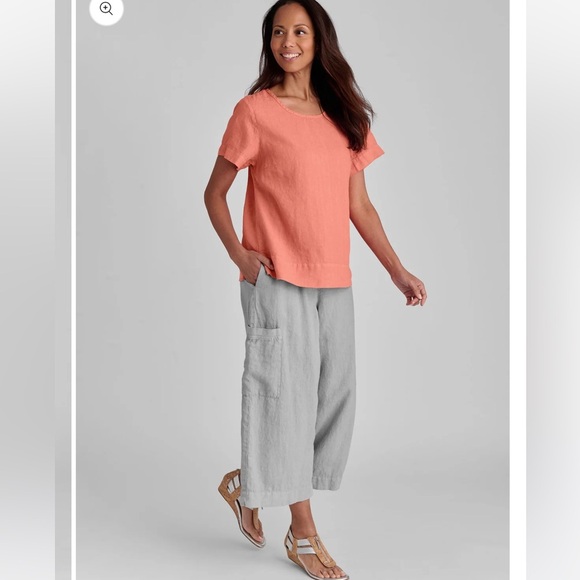 FLAX Designs Full Time Pant Linen Drawstring Pants Wide Leg Pink Sz Medium Beach - Picture 9 of 11